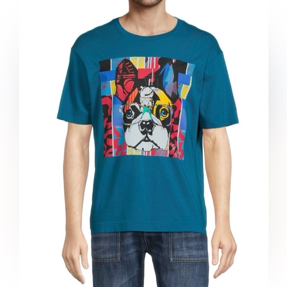 Robert graham frenchie classic fit graphic tee teal size large